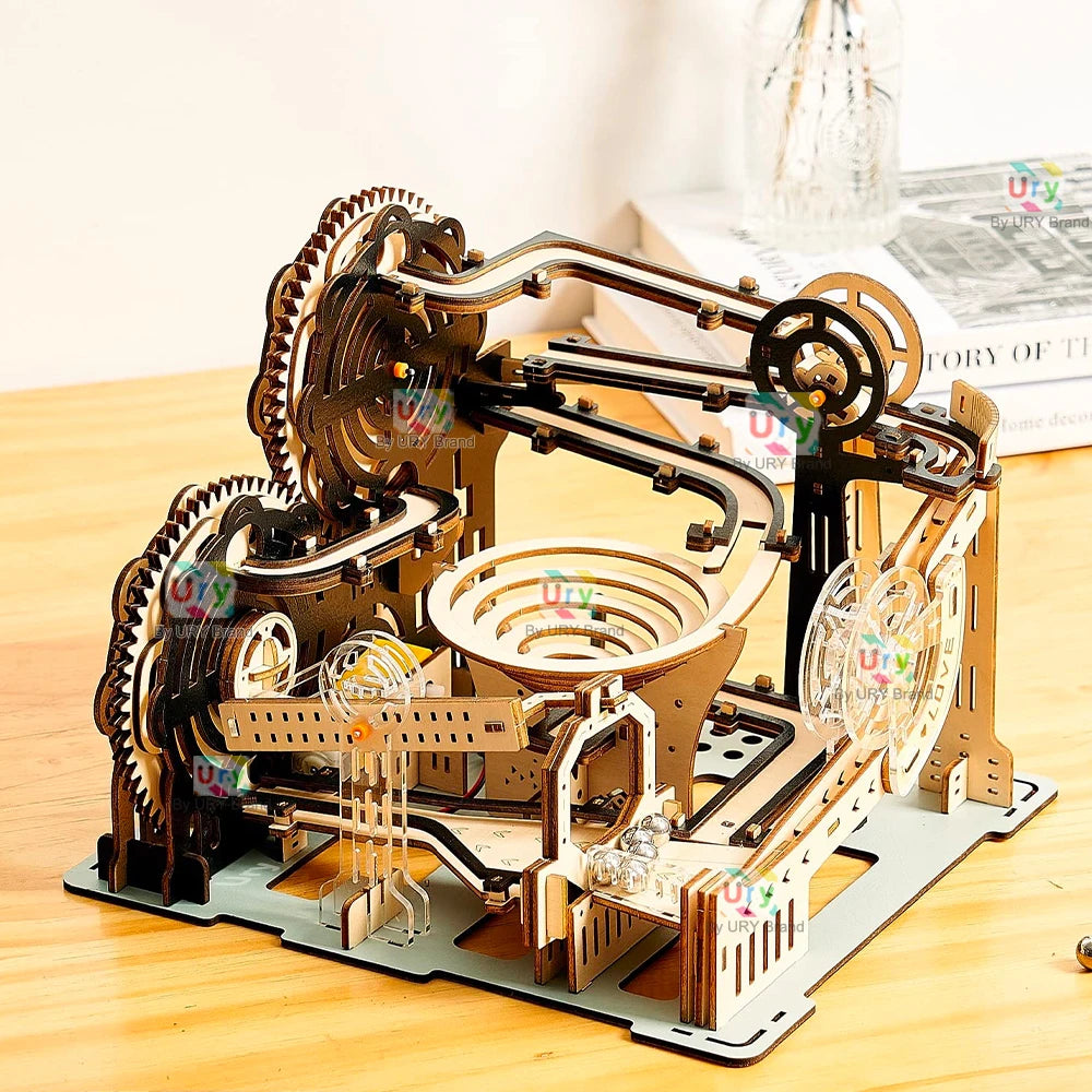 3D Wooden Puzzle Marble Run Set DIY Mechanical Track Electric Manual Model Building Block Kits Assembly Toy Gift for Teens Adult