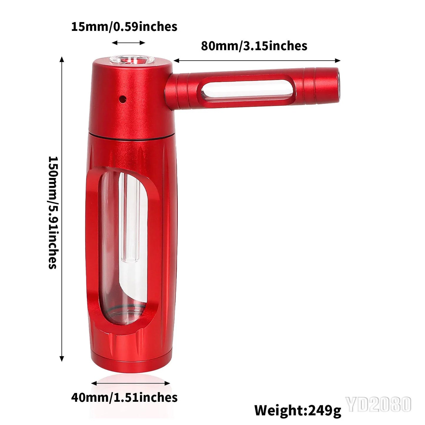 Portable Metal Smoking Pipe with 155mm Glass Bowls Dry Burning Grass Tobacco Pipes Hookah Shisha Pipa for Smoke Accessories