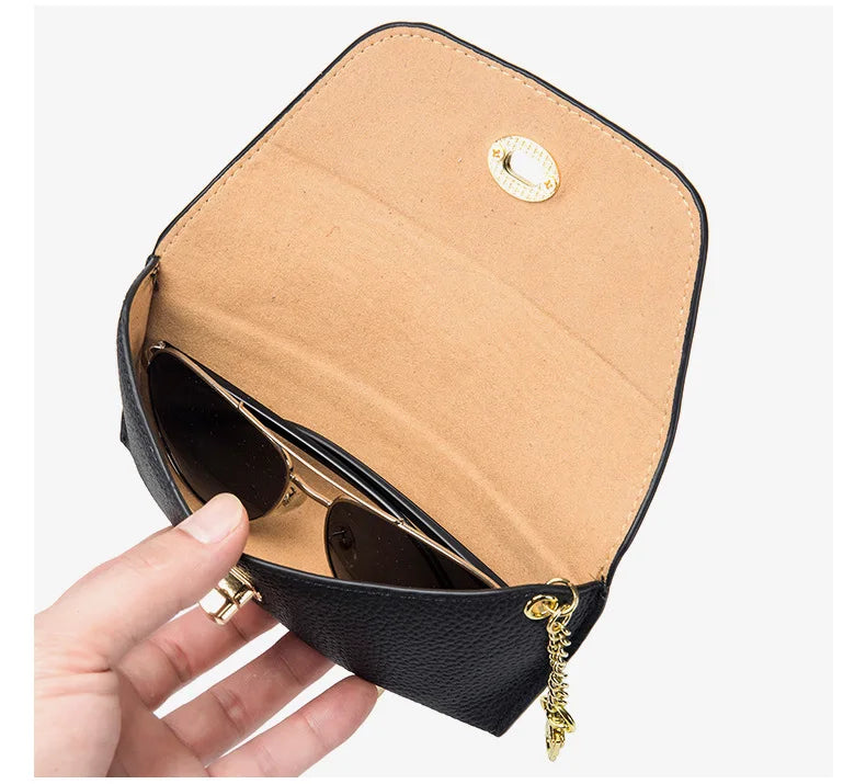 Genuine Leather Eye Glasses Case Vintage Handmade Soft  Eyewear Accessories Sunglasses Cases Luxury Spectacles Box Bag Pendant