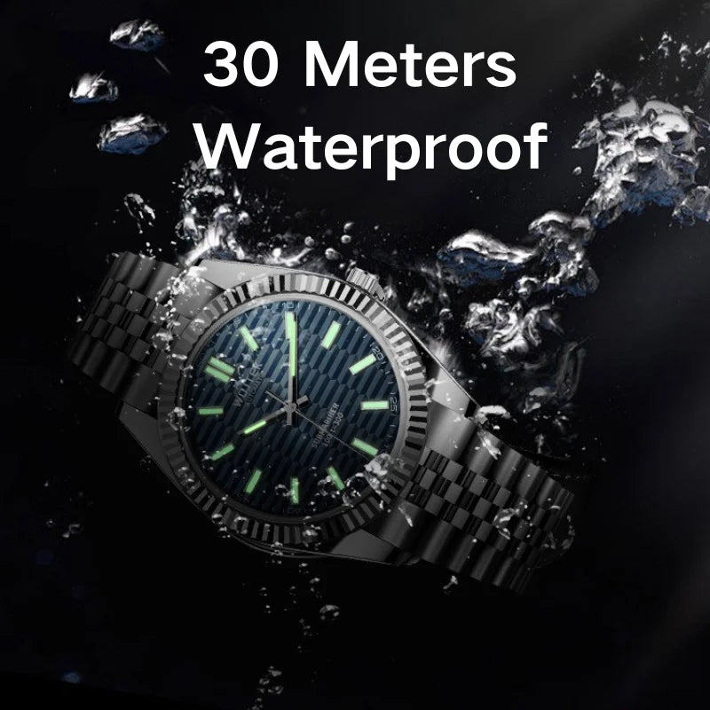 Automatic Mechanical Watch Log-Style with 40mm Diameter 14mm Thickness Steel Case and Strap Luminous Function 3ATM