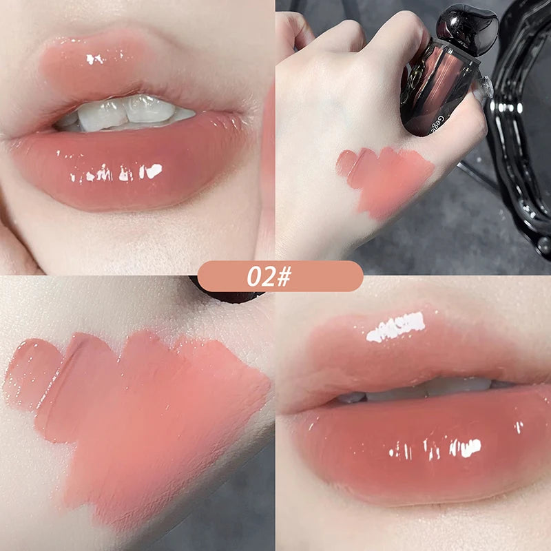 Dark Purple Lip Gloss Water Light Long Lasting Clear Moisturize Mirror Pink Peach Lip Tint Non Stick Cup Liquid Lipstick Makeup