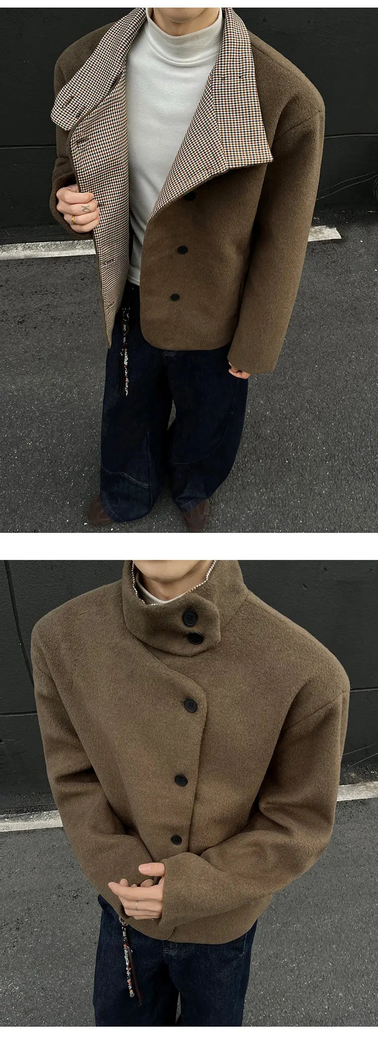 Winter woolen jacket men Caot Warm windproof 2025 New Style Fashionally Slim-Fitting Short Jacket Coat Individuality stand-up