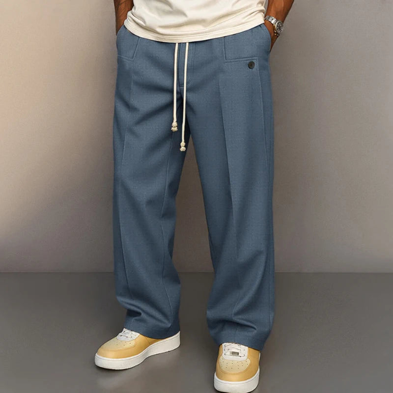 Spring Autumn Fashion Trousers For Mens Outdoor Casual Simple Solid Color Straight Pants Stylish Men Drawstring Loose Pants