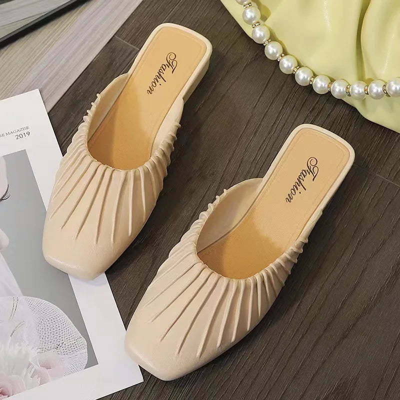Women's Summer Outdoor Wear Pointed Toe Faion Mule Slippers Flat Bot f Cover Single oes mat Sle Daily Use ...