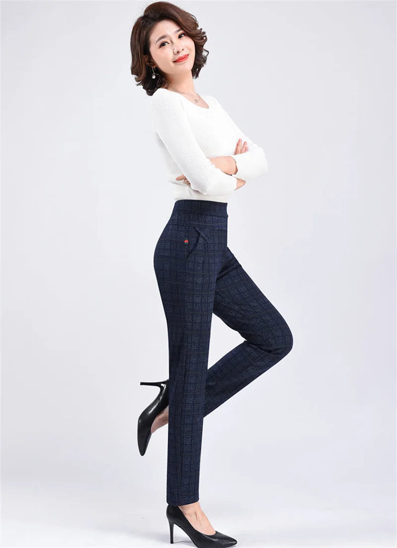 Pants Women2025Autumn Winter New Fleece Thick Middle-Aged Elderly Ladies Casual Trousers Mother High Waist Straight Pants Female