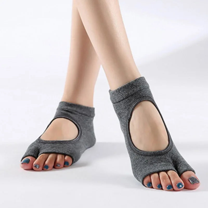 Women Two Toe Non Slip Quick Dry Cotton Yoga Socks Pilates Ballet Dance Anti Skid Sport Socks For Fitness Workout Training