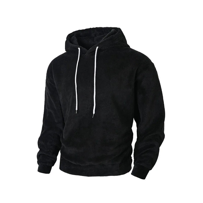 Autumn Winter Fashion Men's Hoodies Casual Trendy Solid Color coral fleece Long Sleeve pullover Loose Sweatshirts Male Hoodies