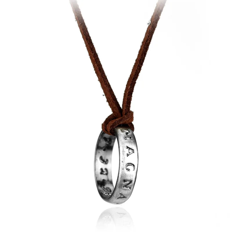 Movie Game Uncharted 4 Necklace Nathan Drake Cosplay Ring Leather Code Ancient Vintage Pendant Jewelry Prop