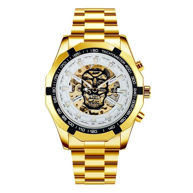 Automatic mechanical watch, fashionable hollow gold automatic mechanical watch, hot-selling business skull watch