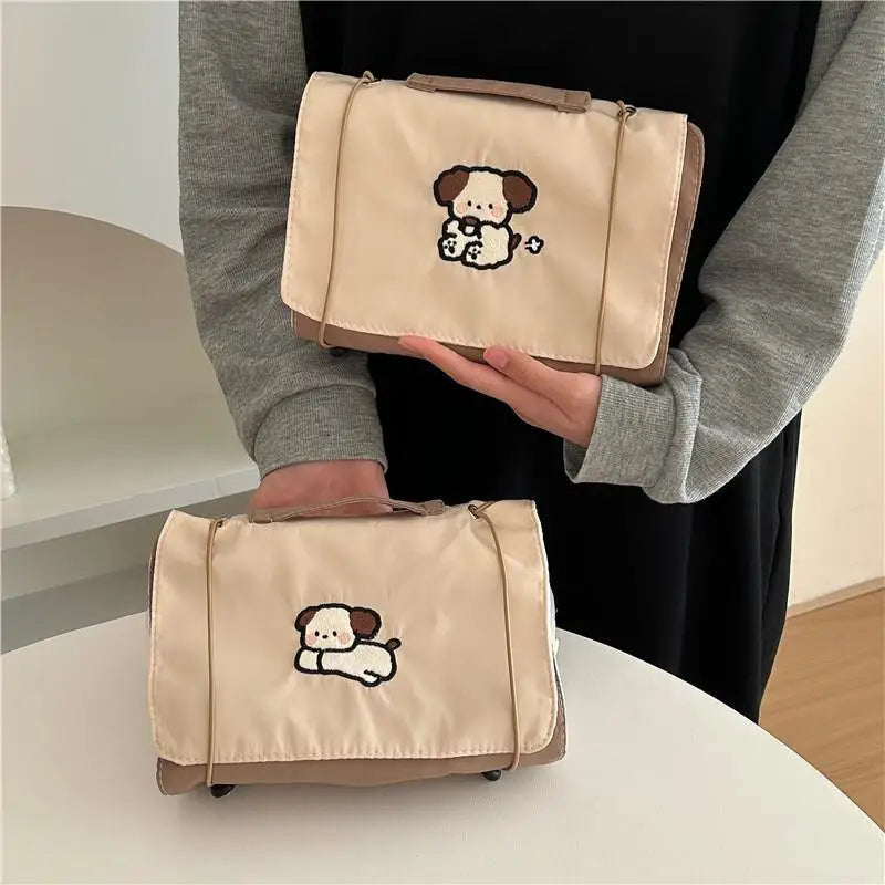 Women's Makeup Bags Cartoon Dog Cute Kawaii Large Capacity Portable Storage Bags Mesh Detachable Business Travel Washbags Girls