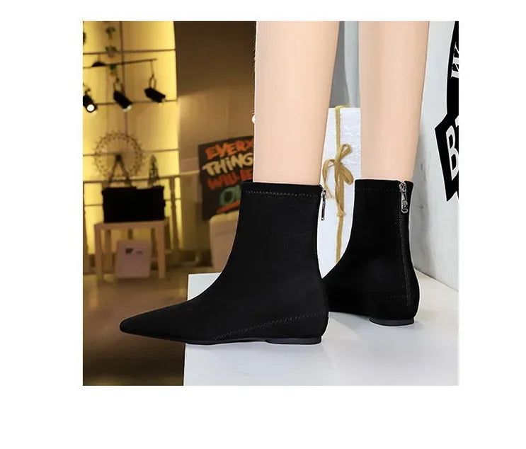 Women Red Pointed Toe Suede Ankle Boots Elegant Woman Inner Heel Short Boots 2024 Autumn Chic Office Female Keep Warm Short Boot