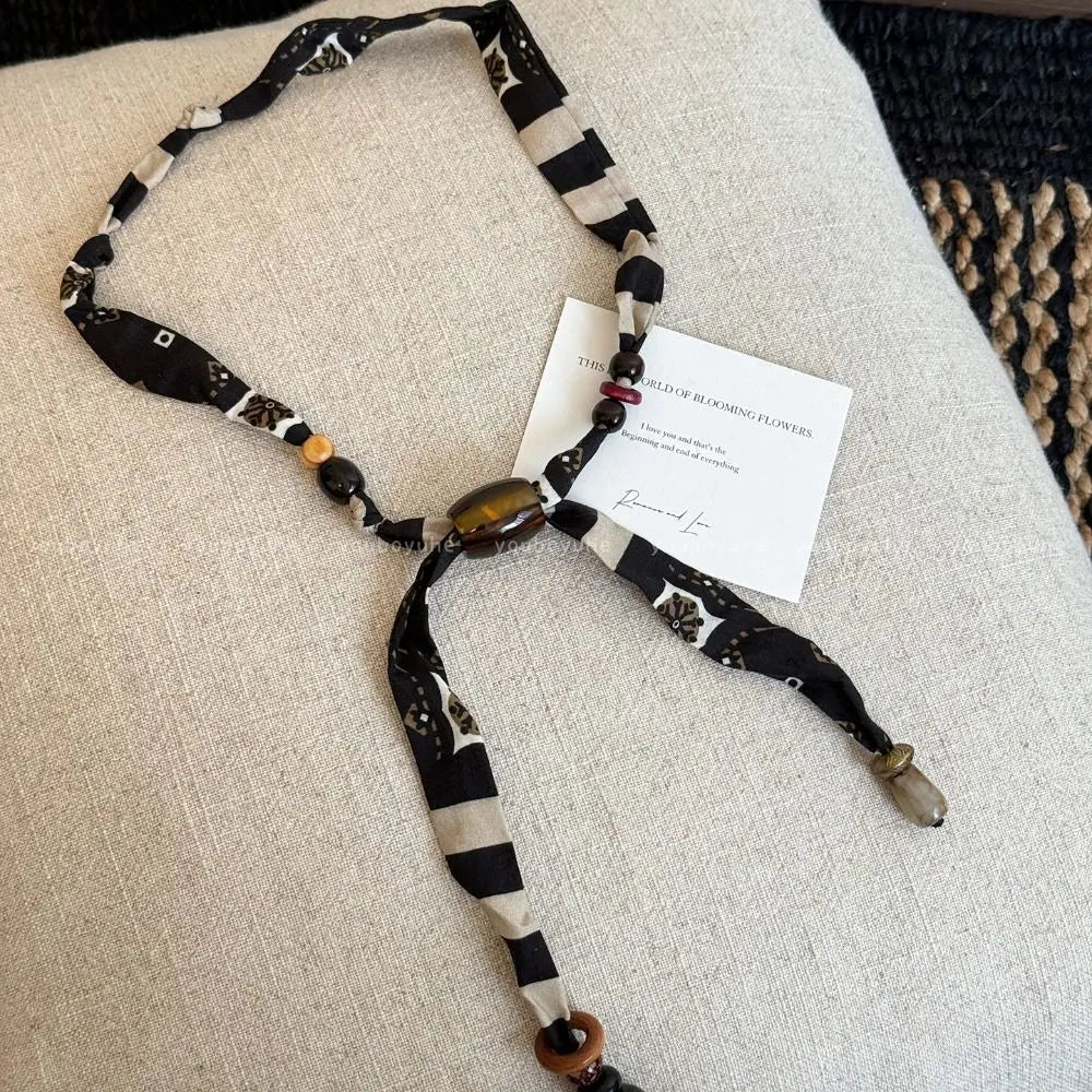 Strip Cloth Chain Necklace Multicolor Ethnic Style Wood Bead Necklace Jewelry Accessories Clavicle Chain Bohemian Choker Male