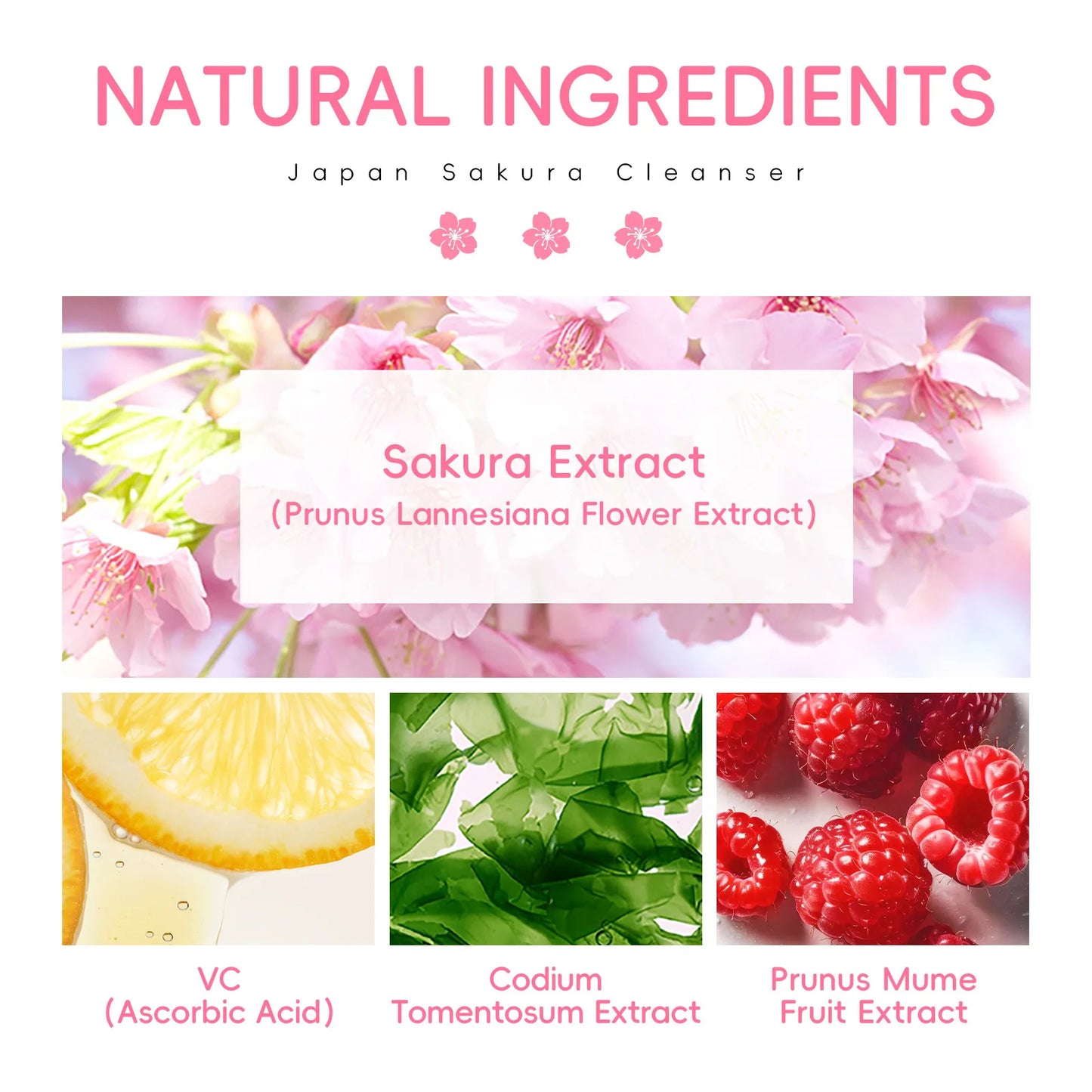 LAIKOU Sakura Cleanser Gentle Deep Cleaning Oil Control Moisturizing Shrink Pores Face Skin Care 50g Skin Cleanser All Skin Type