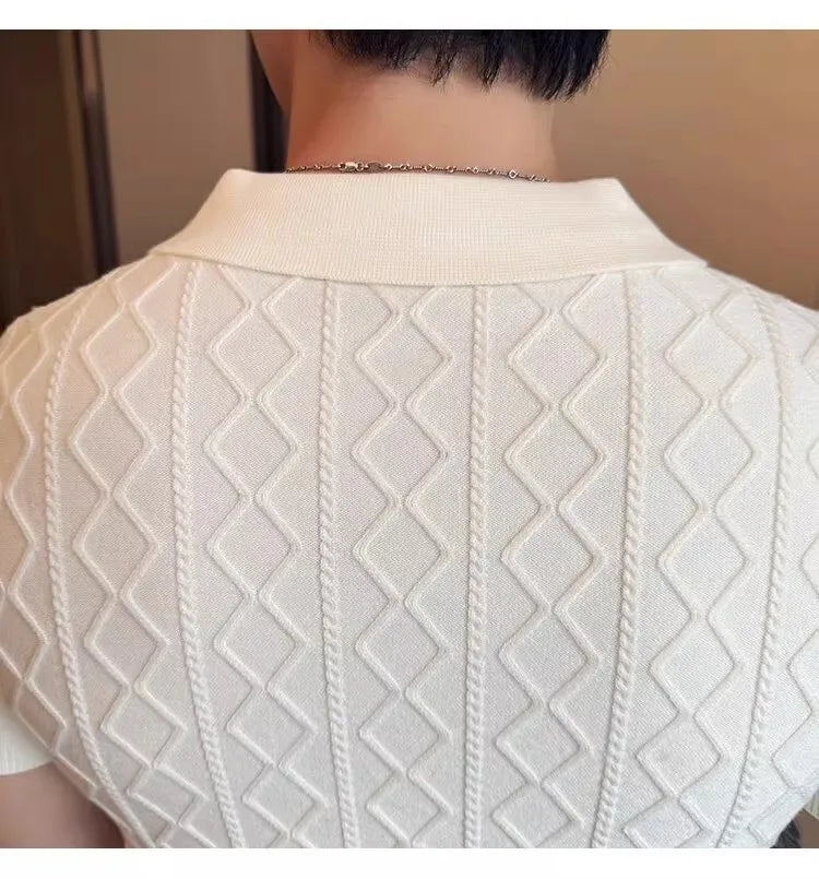 Polo Style Sweaters for Men Summer New Slim Fit Short Sleeve Business Casual T-shirts Male Solid Turn Down Collar Knitwear Tops