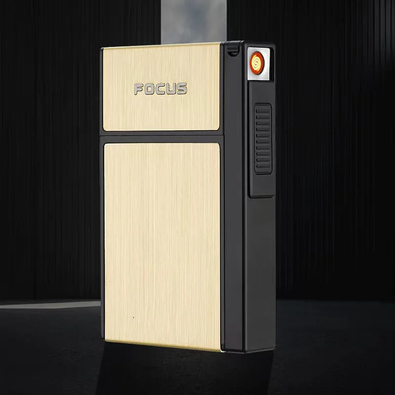 20 Sticks Cigarette Case Metal Lighter Turbo Butane Cigarette Capacity Gas Cigarette Lighter Gadget Lighter Box Men's Gift