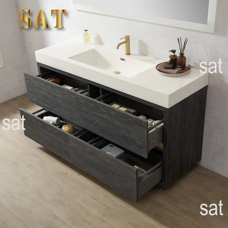 /60 Inch Furniture Bathroom Floor Standing Storage Cabinet Single Sink Bathroom Vanity Cabinet Set With Countertop