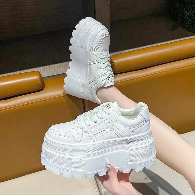 Women's Shoes 2026 Spring New Thick Soled Height Increasing Casual Sports Shoes Fashionable Lace Up Anti Slip Casual Board Shoes