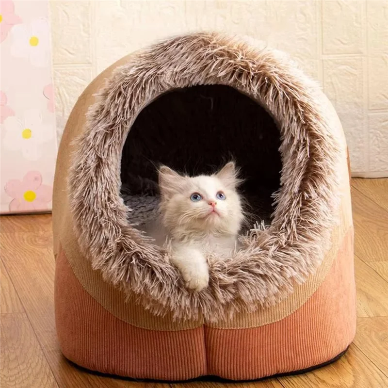 Buy Now Cat Caves For Indoor Cats Plush Warm Kennel Cat Cave Semi-Enclosed Design Comfortable Cat Hideaway Dog House For Cozy