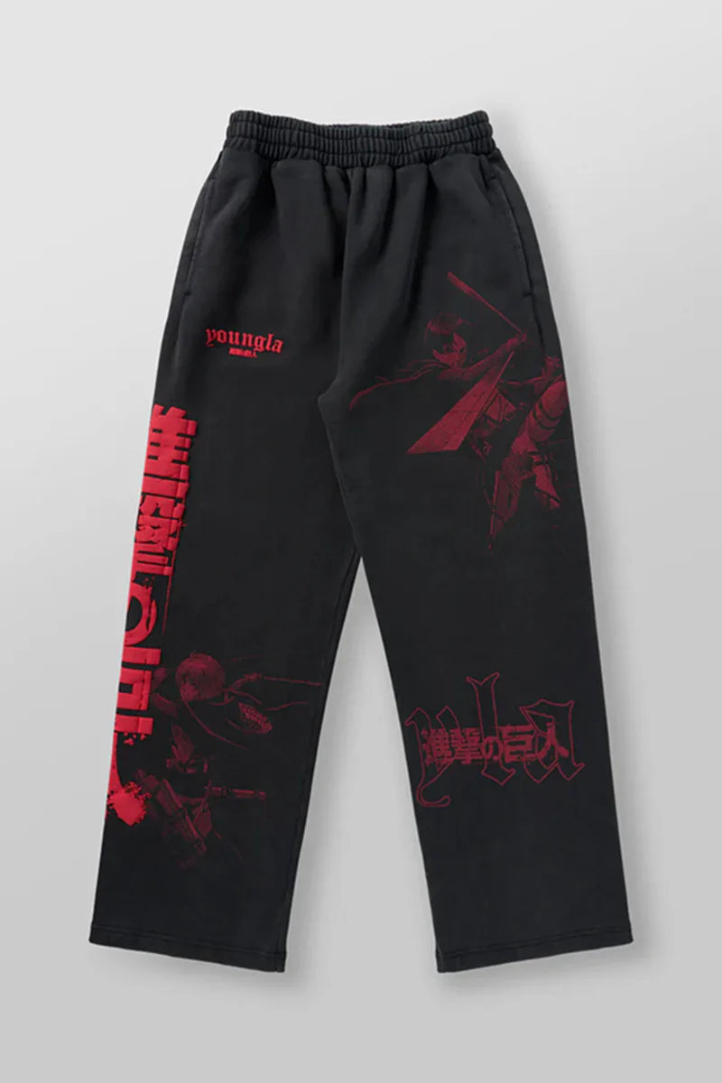 new 2026 American sports pants gym fitness running training pants cotton wool print wide leg pants