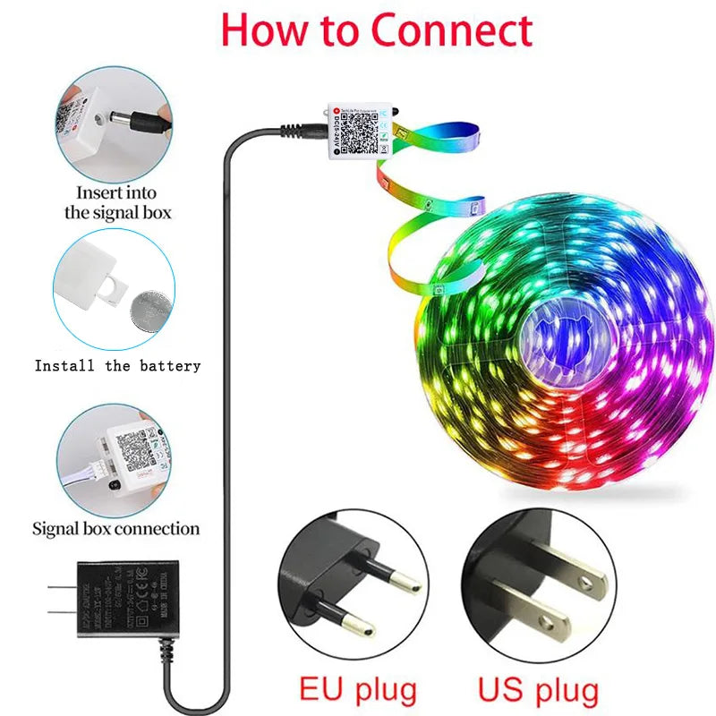 Led Lights for Room Music Sync RGB Led Strip Lights 10m 20m 30m Flexible Ribbon for Room Bedroom Decor TV Backlights