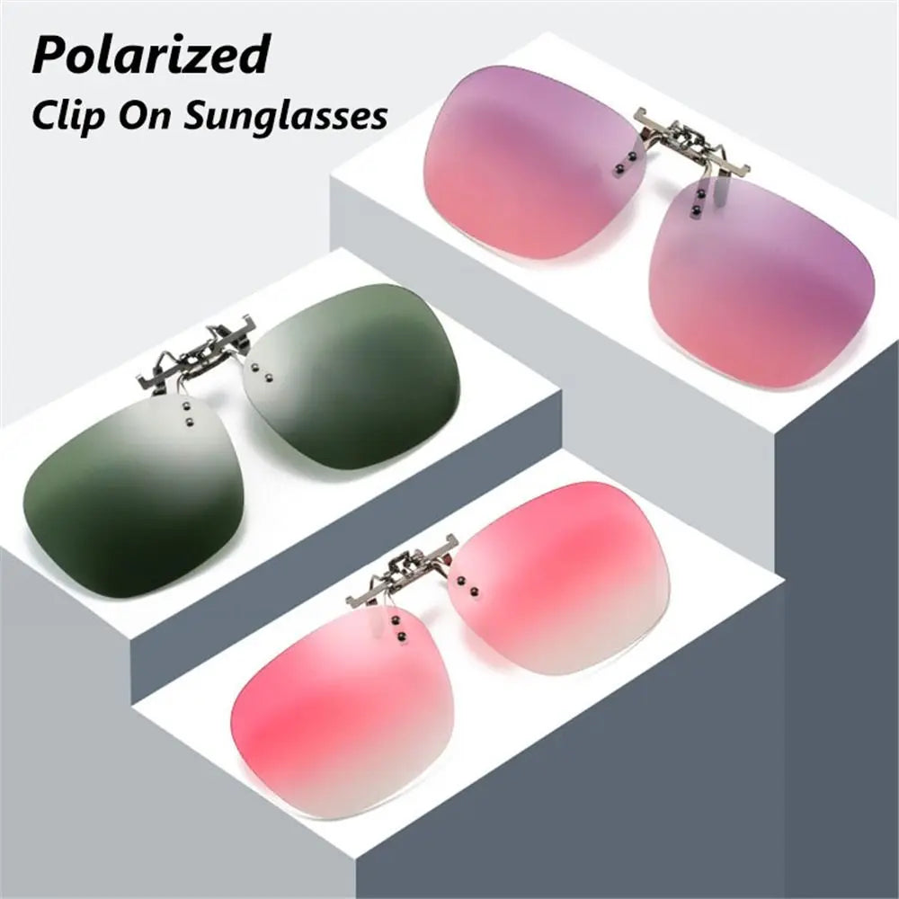 Polarized Clip On Sunglasses Men Car Driver Goggles Women Square Flip Up Sun Glasses for Prescription Rimless Polygonal Shades