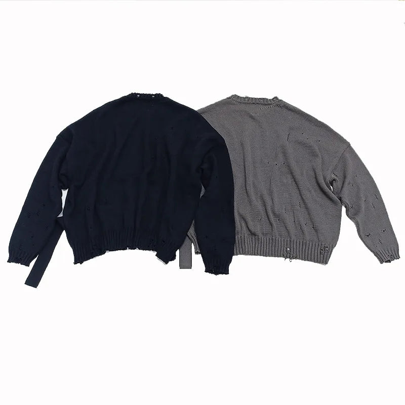Owen Seak Men Knitted Sweater Gothic Style High Street Men's Clothing Bottoming Shirt Spring Black Baggy Pullover