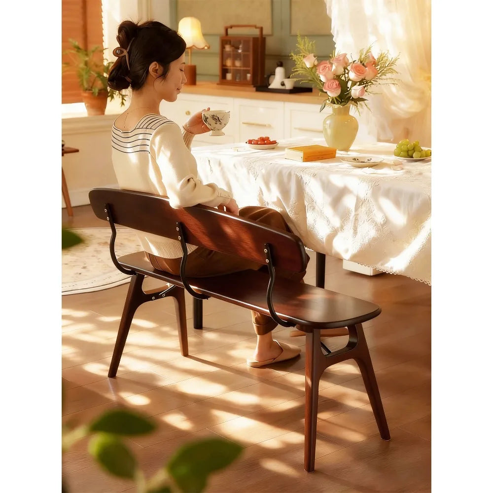 Medieval style solid wood bench small apartment simple household dining table living room backrest bedside porch shoe change cha