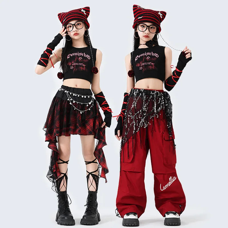 Hip Hop Sweet Girls Crop Top Street Dance Sweat Pants Jazz Girl Group Clothes Sets Kids K-pop Costumes Children Teens Streetwear