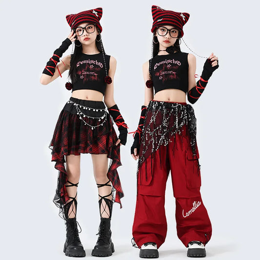 Hip Hop Sweet Girls Crop Top Street Dance Sweat Pants Jazz Girl Group Clothes Sets Kids K-pop Costumes Children Teens Streetwear
