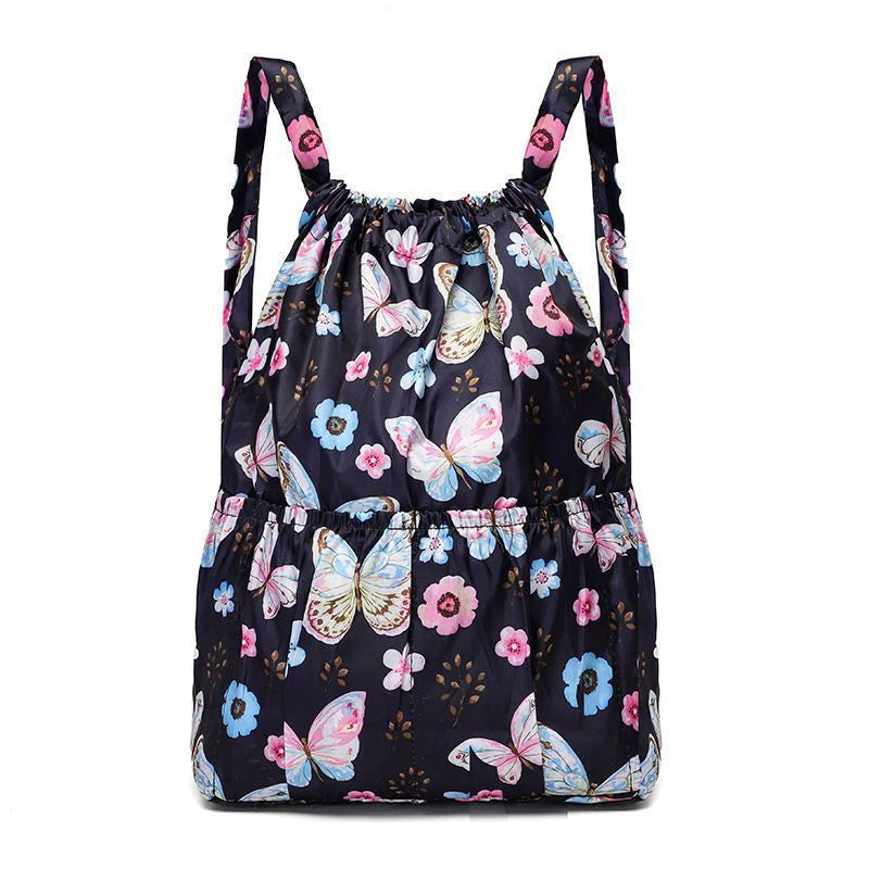 Women's Backpack Drawstring Large Capacity Lightweight Leisure Minimalist Portable Shopping Travel Bag Fitness Sports Bag