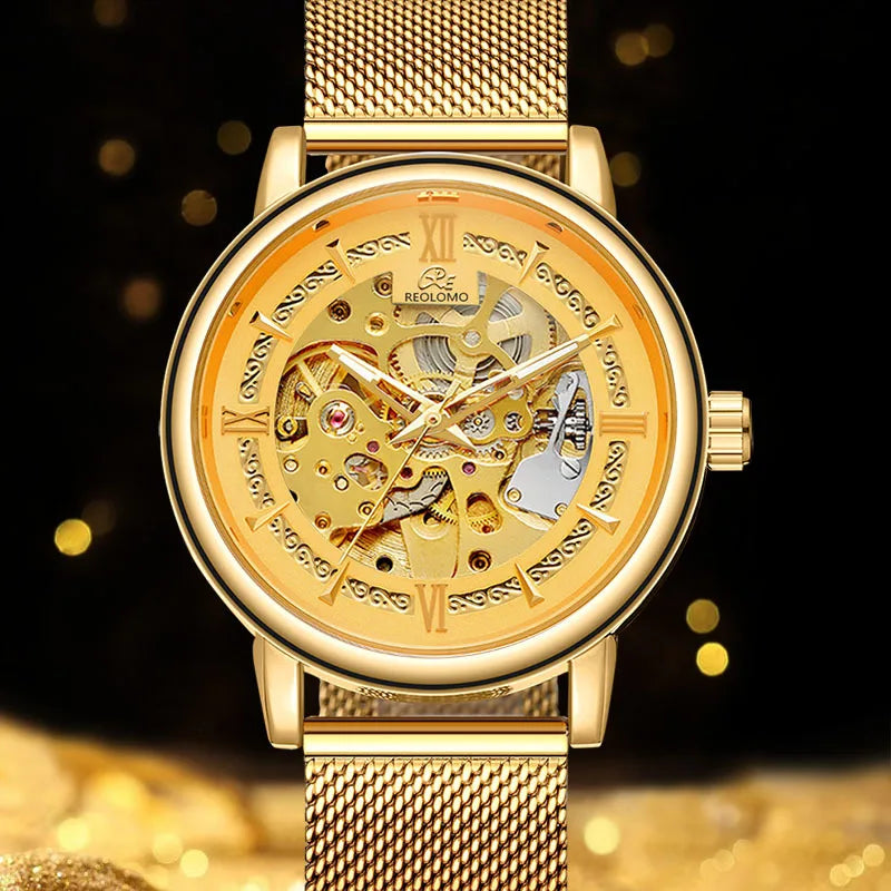 Men's automatic mechanical watch, European and American fashion hollow mechanical watch, woven mesh belt men's watch