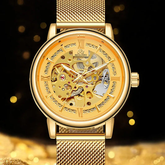 Men's automatic mechanical watch, European and American fashion hollow mechanical watch, woven mesh belt men's watch
