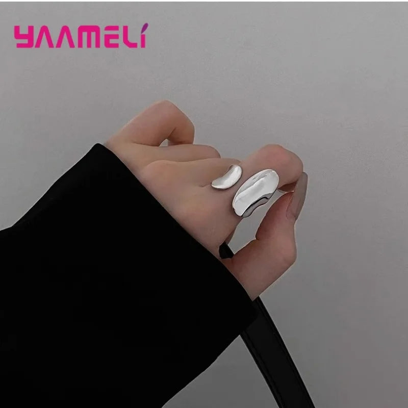 925 Sterling Silver Smooth  Wide Band Ring Personality Punk Creative Adjustable Minimalism Jewelry for Woman Dropshipping