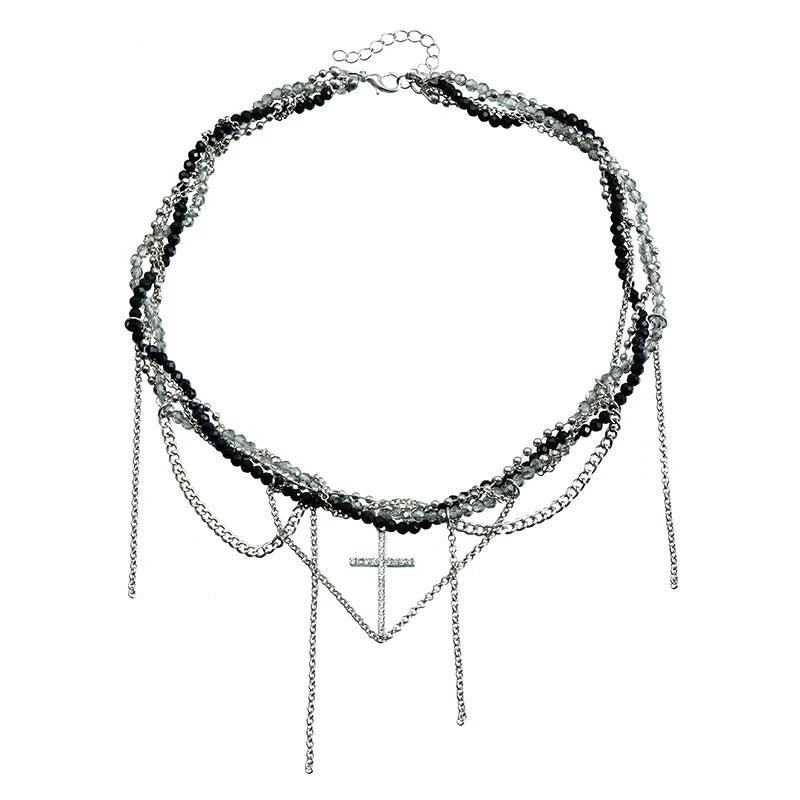 Cross Pendant Necklace For Women Light Luxury Tassels Clavicle Chain Cool Choker Exquisite Fashion Necklace Jewelry Gifts