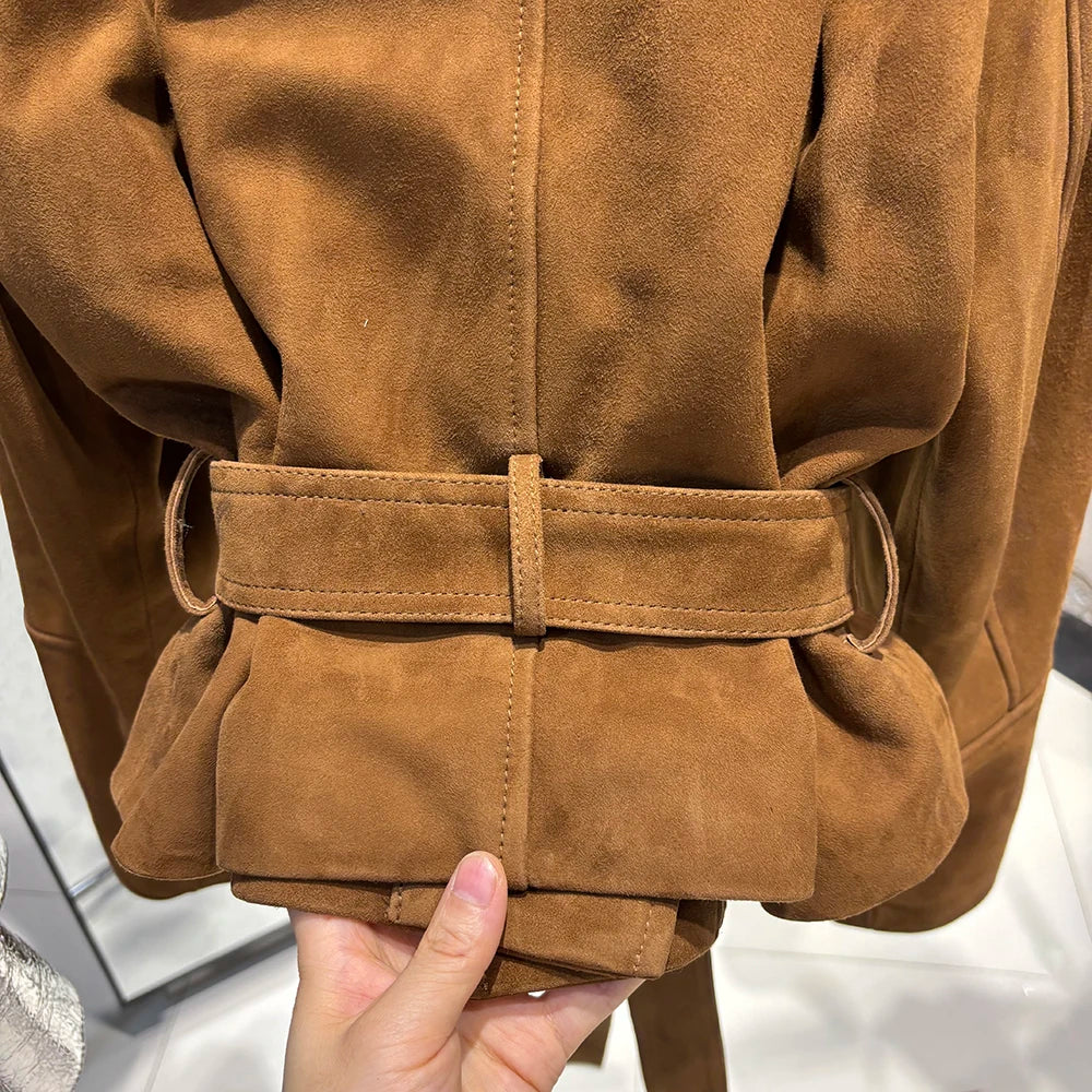 YOLOAgain Real Leather Jacket Women Burgundy Grain Leather Jacket With Belt