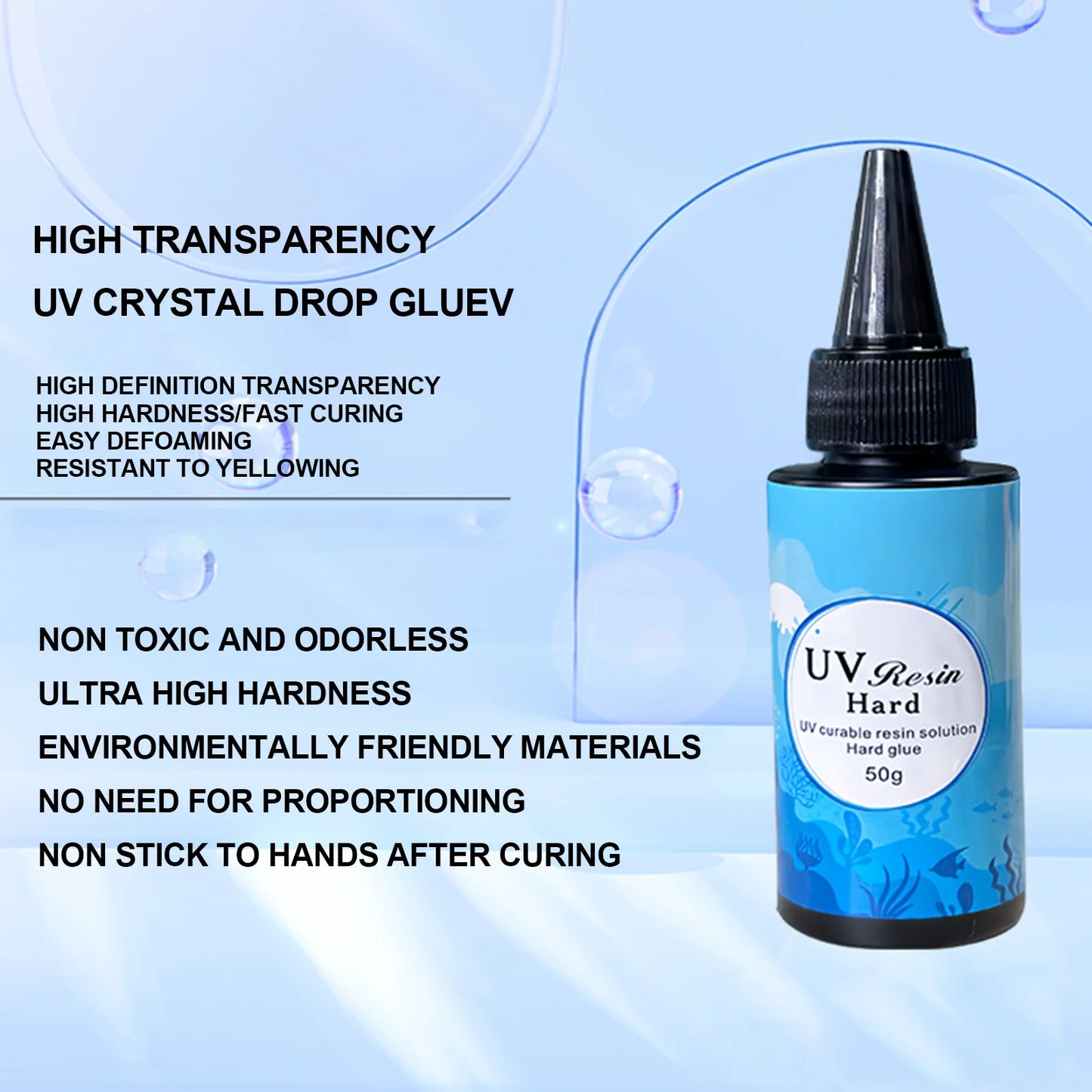UV Resin Glue 10g/20g/50g/100g/200g Epoxy Resin and UV Lamp High Transparency Fast Drying and High Hardness for DIY Jewelry