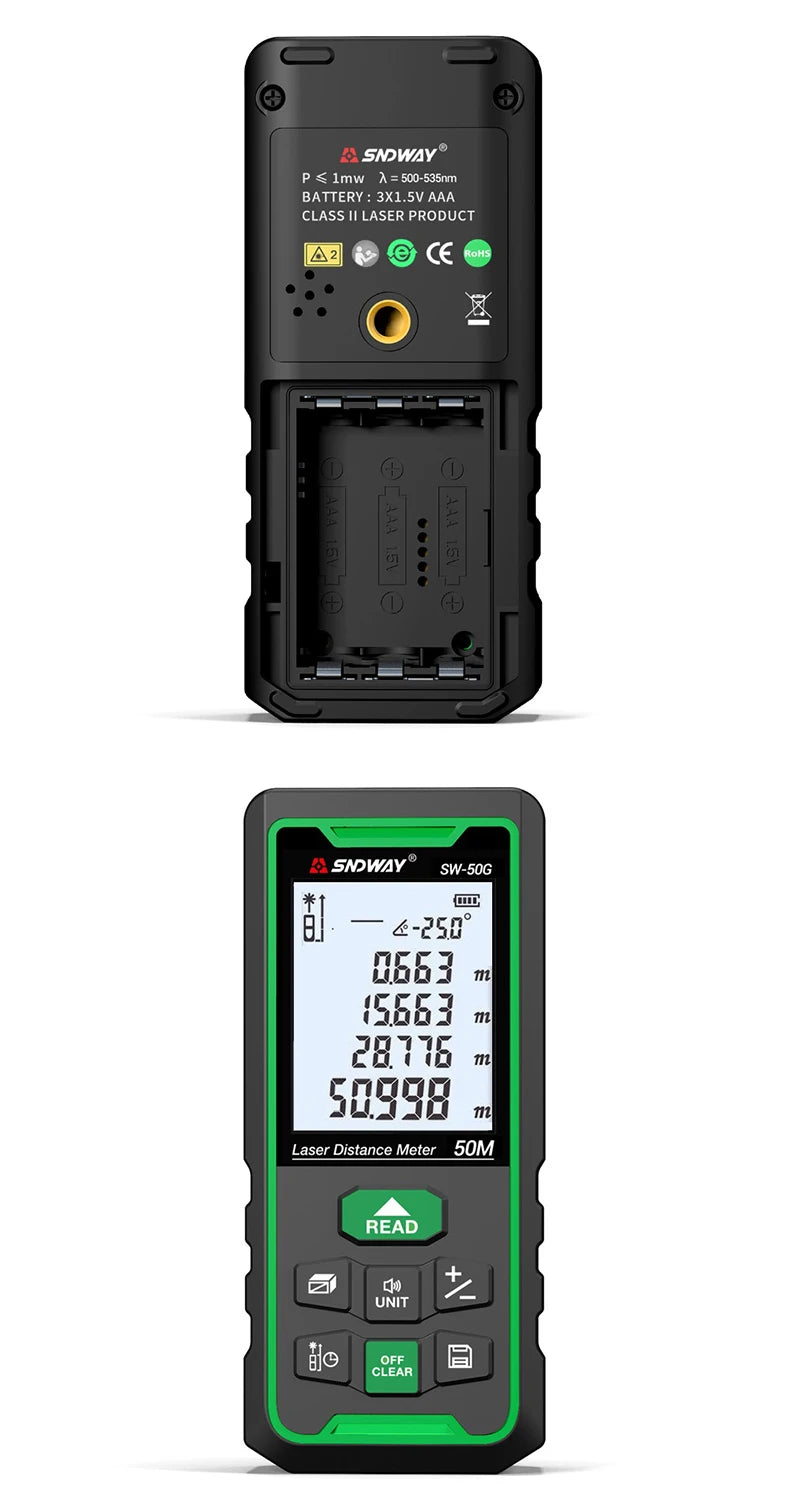 SNDWAY Laser Distance Meter 50m 70m 100m 120m Rangefinder Digital Range Finder Trena Roulette Ruler Distance Measuring Tape