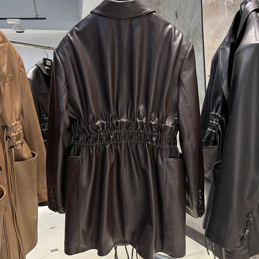YOLOAgain Women's Leather Jacket Genuine Sheepskin Coat Single Breasted