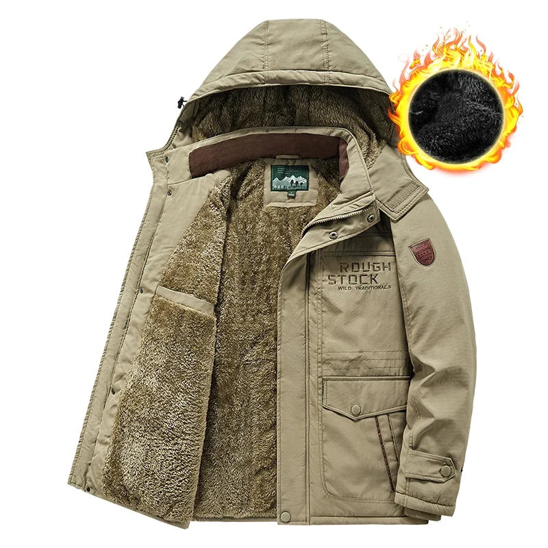Winter Thicken Warm Men's Winter Jackets Casual Zipper Up Fleece Lining Jacket Windproof Thermal Parka Coat Outwear Clothing