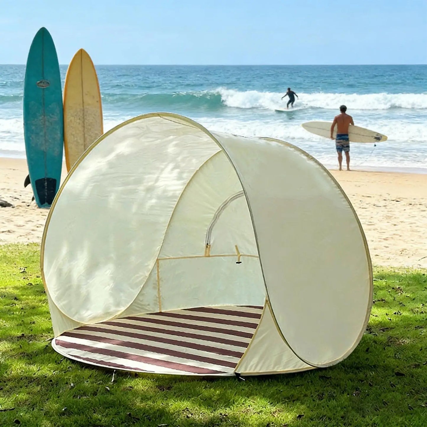 Tent for Beach 3/4 Person Easy Pop Camping Canopy Beach Shelter with Ventilating Mesh Window for Outdoor Camping Picnic Garden