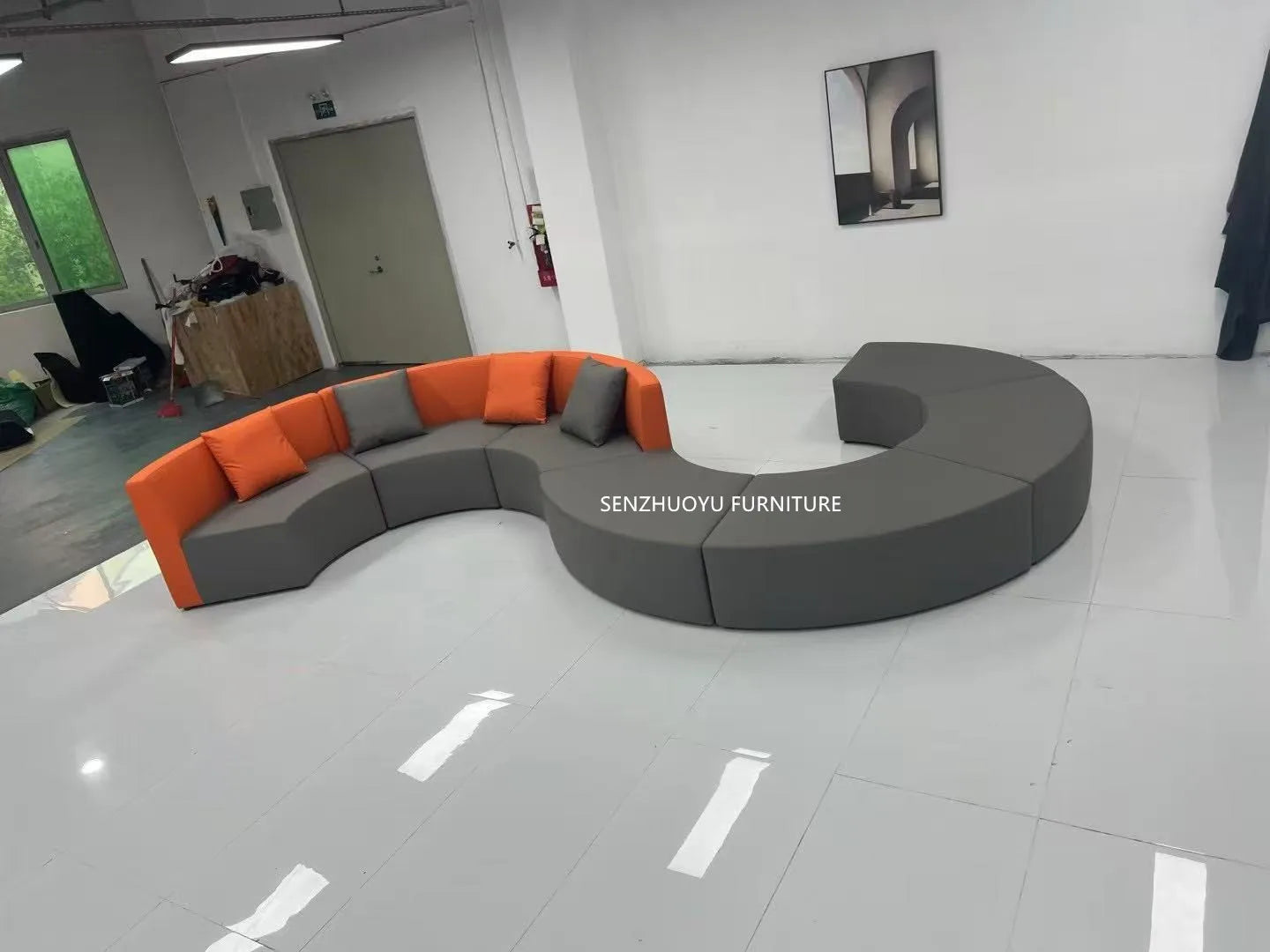 Modern S-Shape Sectional Sofa Set for Home Office for Hotels Public Areas Restaurants Durable PU Leather Cover