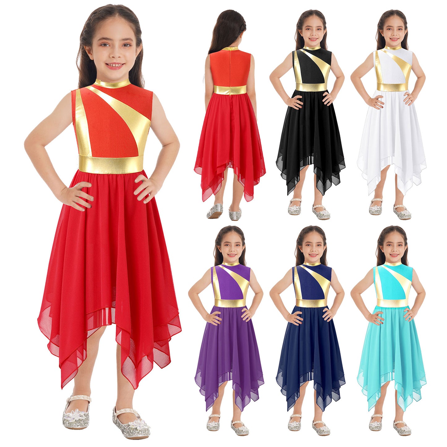 Kids Girl's Dress Praise Lyrical Dance Costume Children's Worship Dresses for Liturgical Celebration of Spirit Stage Dancewear