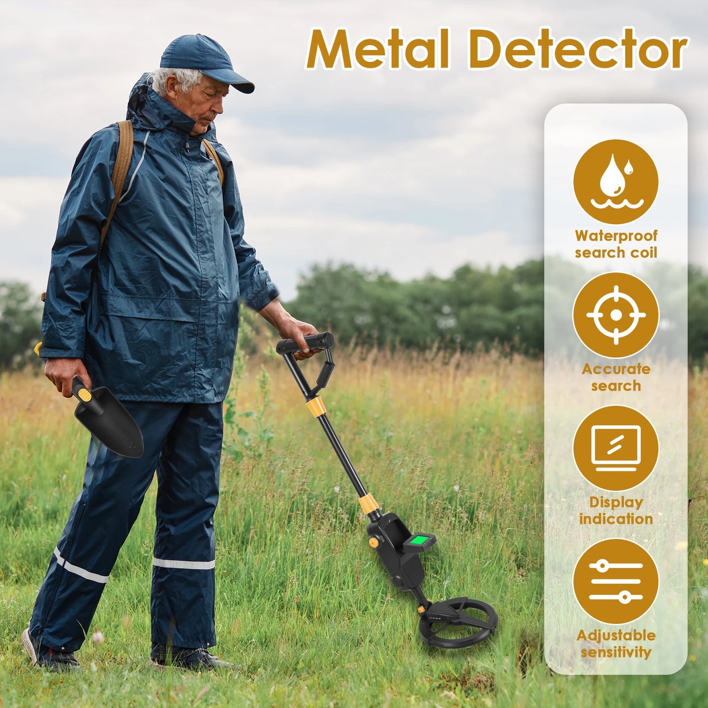 Metal Detector Adjustable Metal Detecting Tool Kit Gold Silver Finder Detector LCD Display Jewelry Coin Hunting Detector