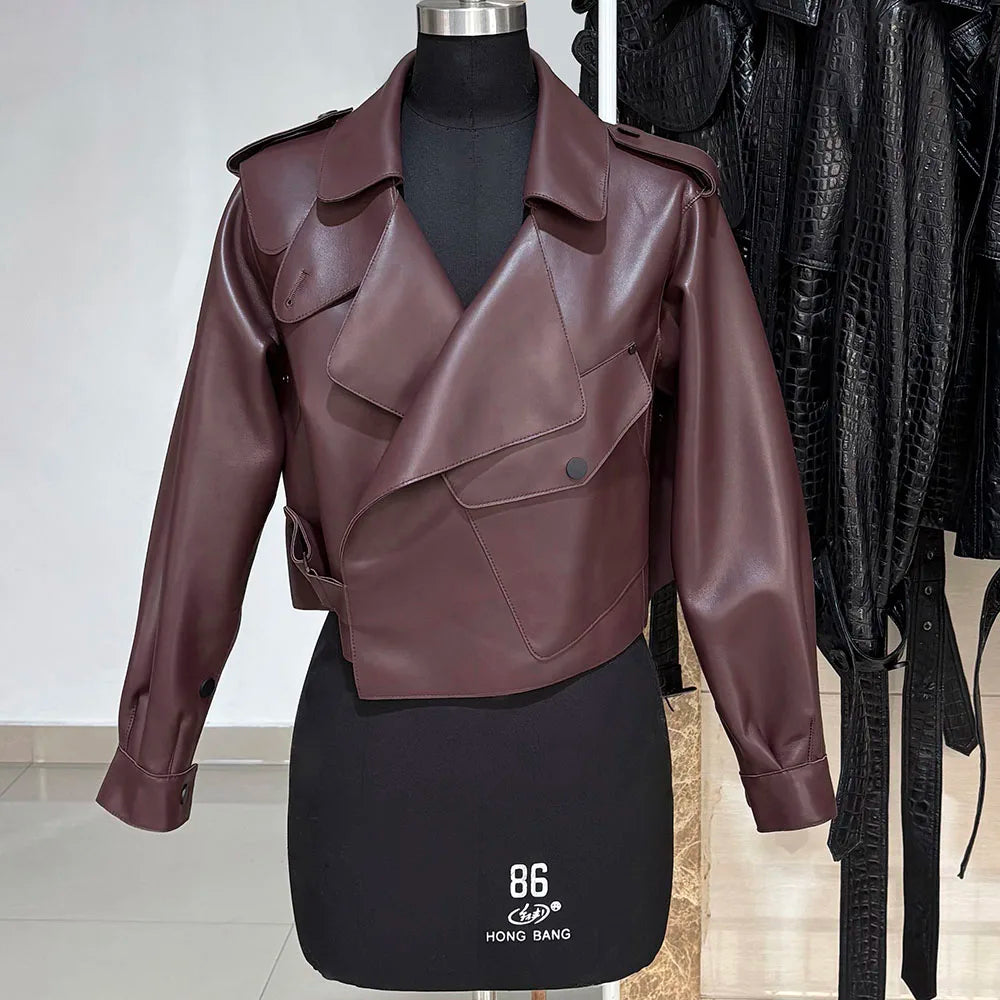 YOLOAgain Oversized Real Leather Jacket Women Sheepskin Coat