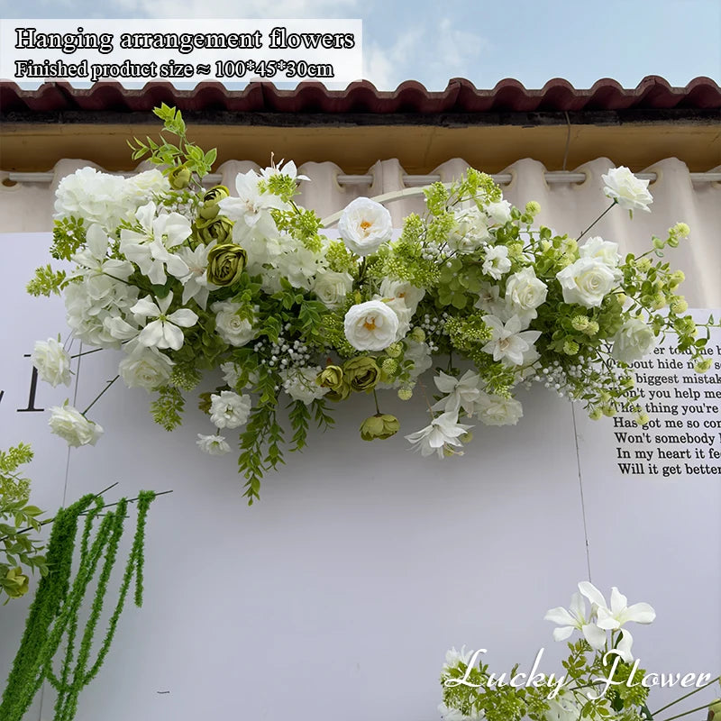 White Green Flowers Wedding Decoration Artificial Flowers Floral Backdrop Arrangement Hang Flower Row Road Lead Flower Ball
