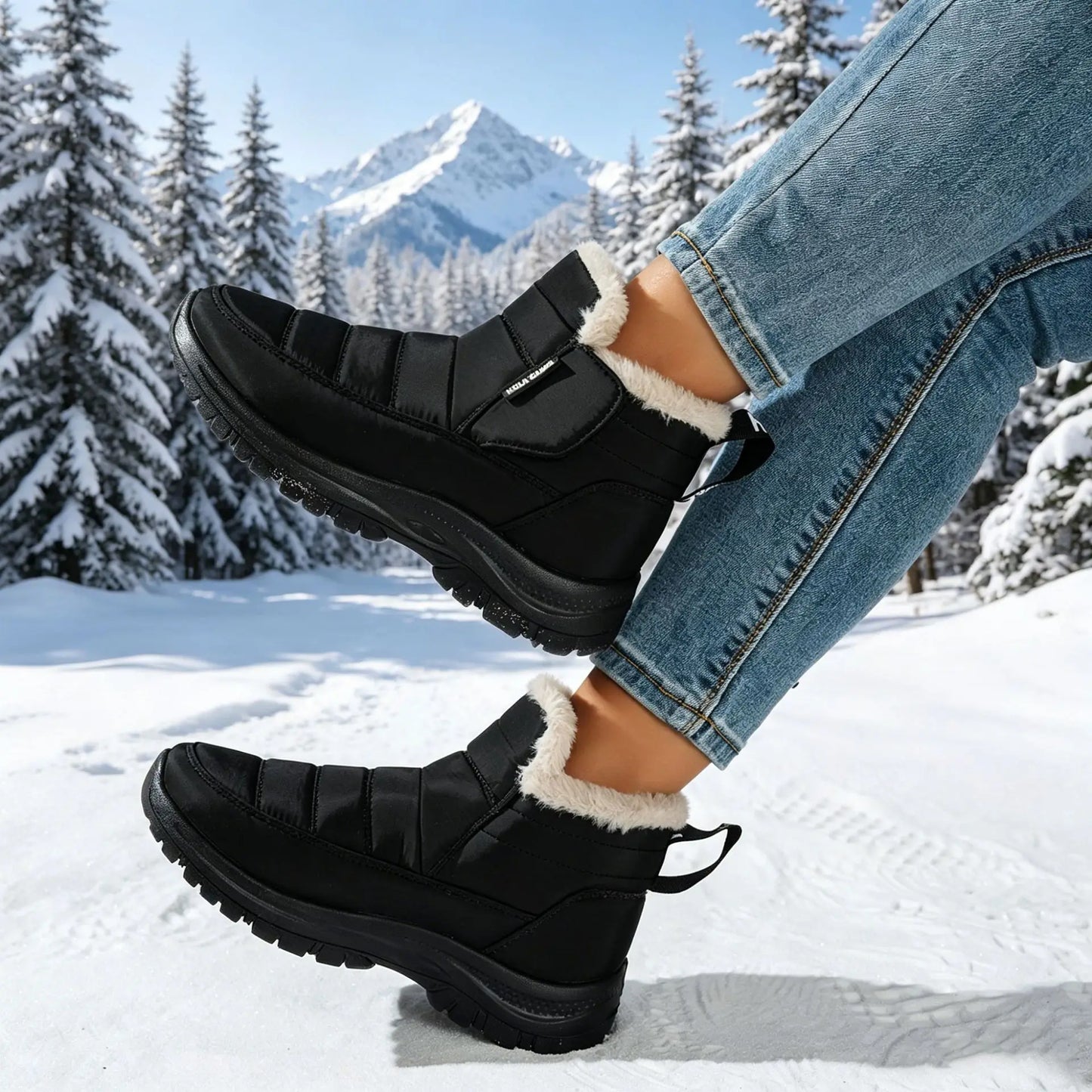 Women Fleece Lined Snow Boots Waterproof Non Slip Thick Sole Zipper Winter Ankle Booties