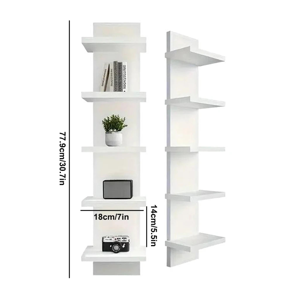 5 Layers Wall-Mounted Wood Bookshelf Storage Rack Board Shelf Organize Floating Shelf For Office Living Room Decor For Books