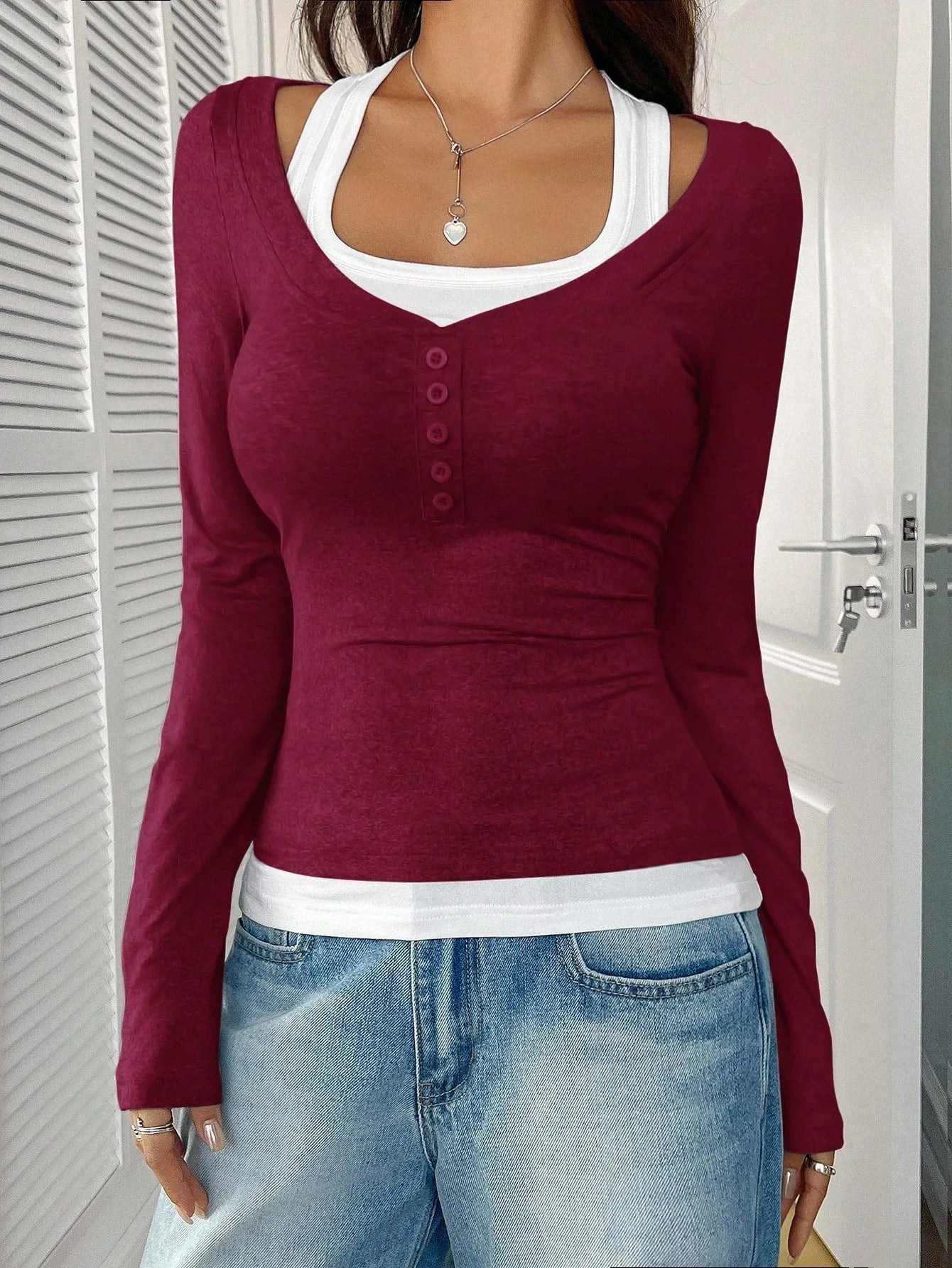 New Women's Blouses T-shirt Spring Fall Fashion Slim Halter Neck Fake Two-piece Stretch Long-sleeve Top Women Casual Clothing