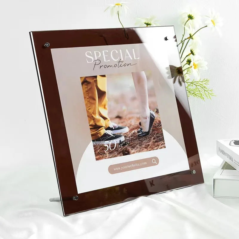 Acrylic Picture Frames,Color Desk Picture Frames with Stand,Modern Frameless Floating Frame for Desktop Display Gift Home Office