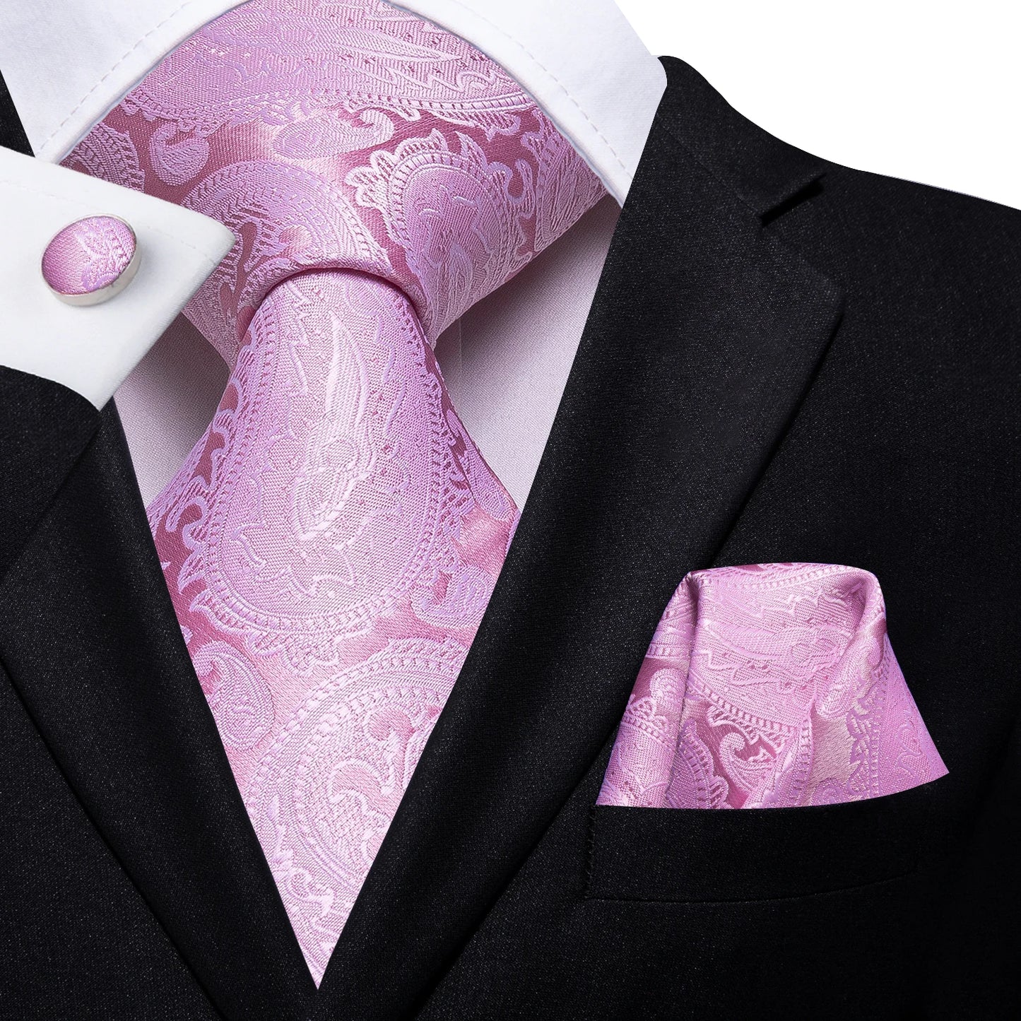 Hi-Tie Silk Men Tie Peach Pink Floral Wedding Necktie for Men Luxury Necktie Handkerchief Cufflink Fashion Design Business